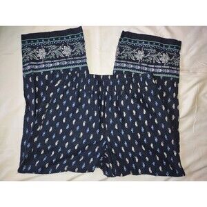 5/$25 Sz Small Pull-on Side Pockets Paisley Wide Leg Pants Blues & White